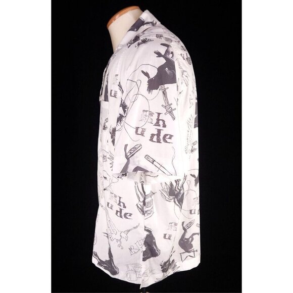 Rhude Doodle Hawaiian Shirt Size XS White Gray Unisex styling NWT - Picture 4 of 13
